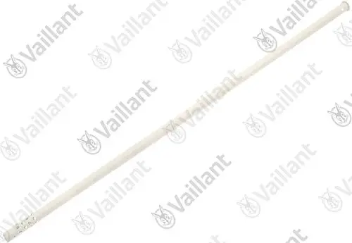 Vaillant Rohr in hellem Farbton, gerade Form mit mehreren Löchern am Ende. Eignet sich für spezifische Heizsysteme oder Rohrinstallationen.